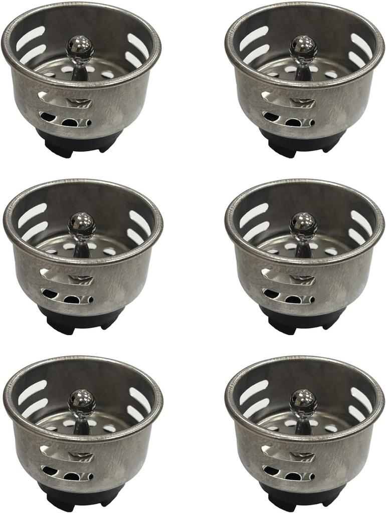 Stainless Steel Junior Duo Strainer Replacement Basket/Stopper for Bar and Prep Sinks Drains 6 Pack