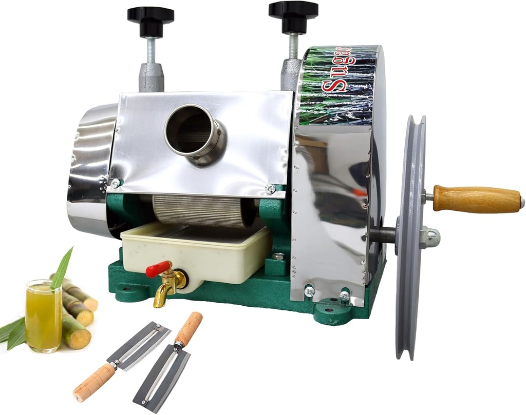 INTSUPERMAI Manual Sugar Cane Juicer Machine Commercial Sugarcane Press Extractor Crusher Squeezer with 110-330lb/h Output 2 Knives Stainless Steel Shell