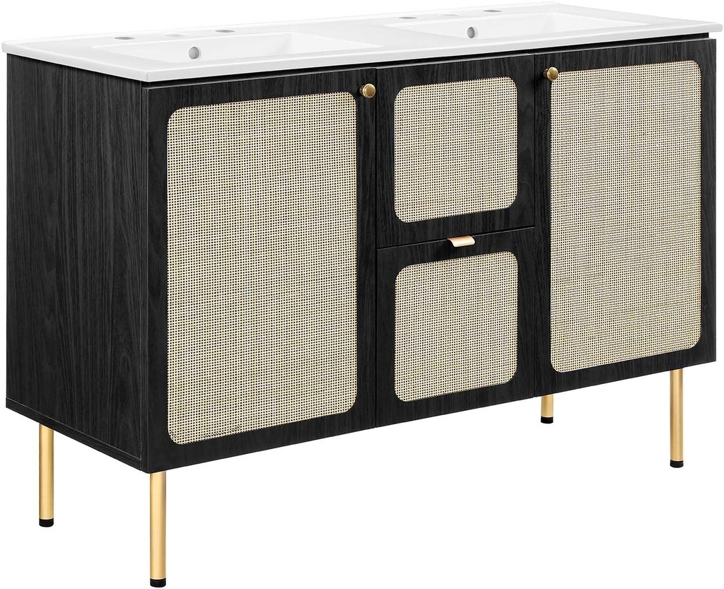 Modway EEI-6701-BLK-WHI Chaucer 48" Double Sink Bathroom Vanity, Black White