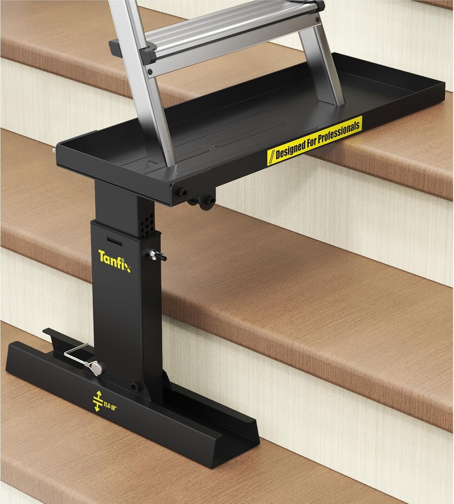 Foldable | Heavy-Duty Ladder Extender Pro, High Strength Steel Material Design Ladder Extension Pro for Stairs w/Non-Slip Mat, 11.4-18" Adjustable Height, Applicable Ladder Feet Spacing 25"