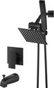Aolemi Shower Tub Faucet Set with Handheld Spray Shower System Single Shower Rainfall Head and Handle with Tub Spout Combo Rough-in Valve Included Shower Trim Kit 6 Inch Shower Head, Matte Black