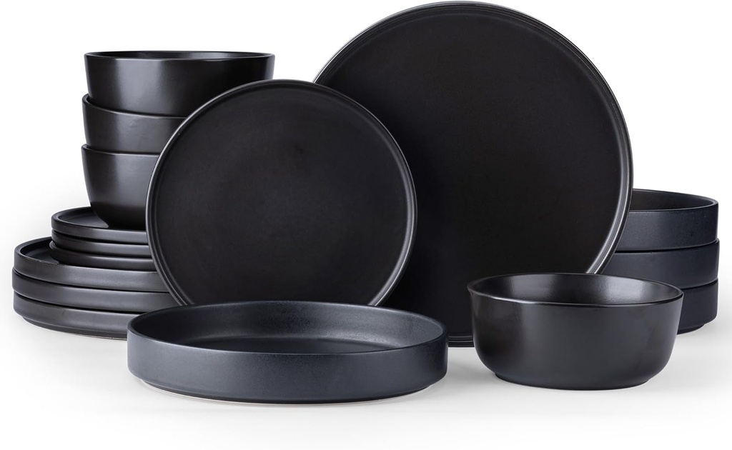 AmorArc Stoneware Dinnerware Sets with Pasta Bowl Set, Reactive Ceramic Plates and Bowls Set, Highly Chip and Crack Resistant | Dishwasher & Microwave Safe | Round Dishes Set Service for 4 (16pc)