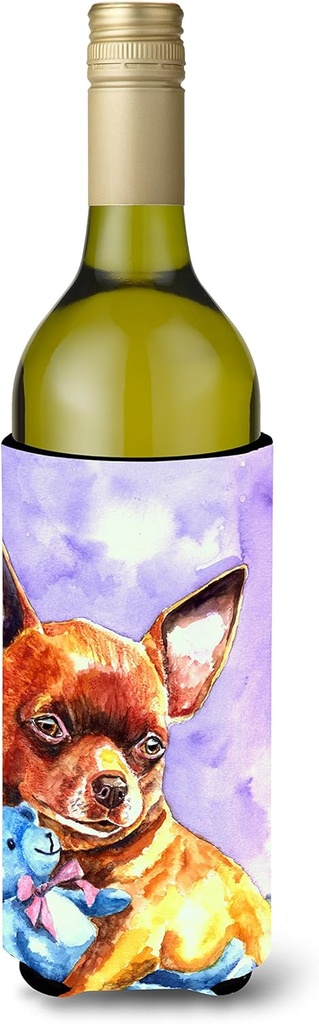 Caroline's Treasures 7340LITERK Chihuahua with Teddy Bear Wine Bottle Hugger Bottle Cooler Sleeve Hugger Machine Washable Collapsible Insulator Beverage Insulated Holder