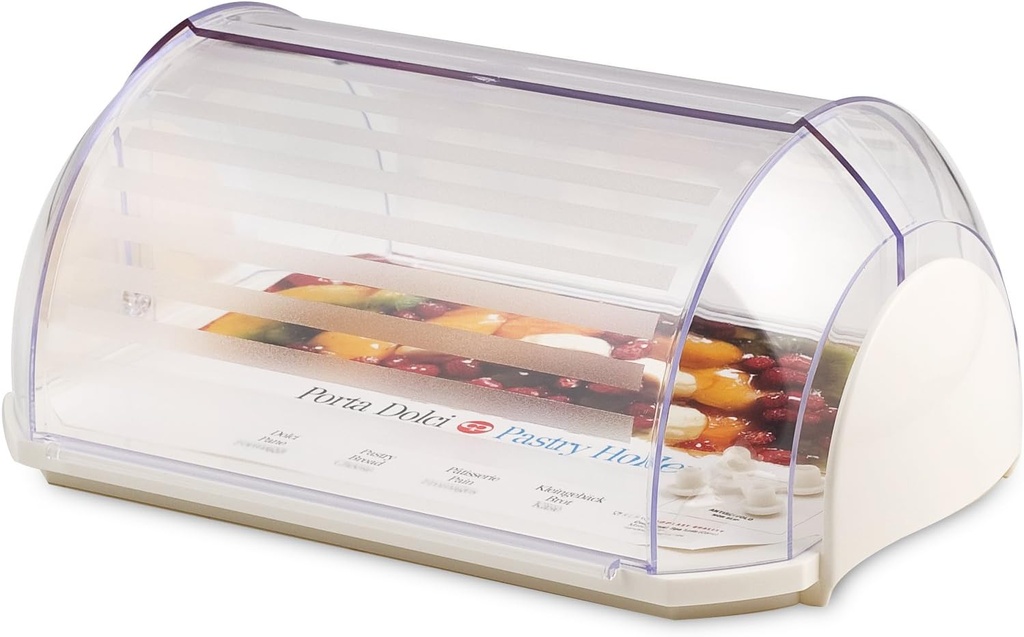 COSMOPLAST Saturno Rectangular Cake Holder, Plastic, White/Transparent