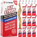 Fly Strips Indoor Sticky Hanging 10pk with Pins. Non Toxic Outdoor Fly Trap Indoor for Home. Flies Tape Paper Trap Ribbon Roll for House Gnat Fruit and Housefly. Bug Catchers for Inside Home Flypaper