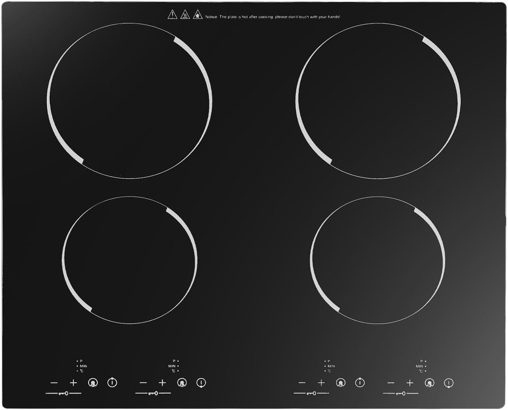 Countertop BurnersYIYIBYUS 24 Inch Electric Stove, 4 Burners 3000W 110V Portable Ceramic Cooktop, Kitchen Counter Top Stove with Sensor Touch Control, 9 Heating Level