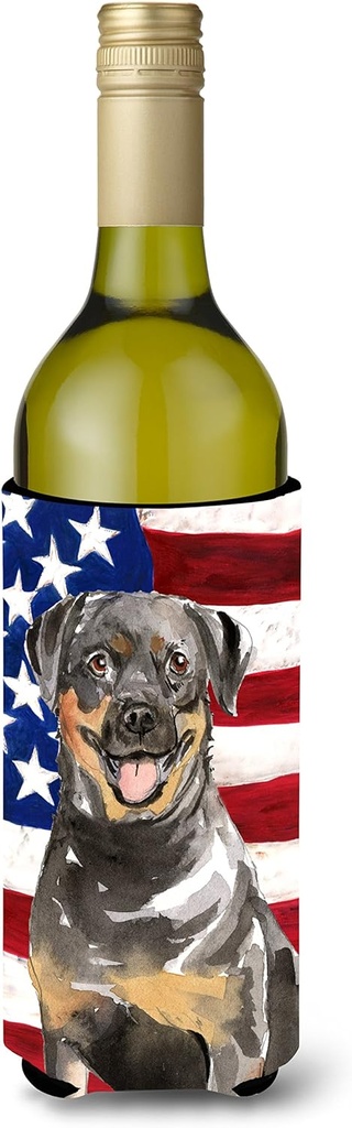 Caroline's Treasures CK1720LITERK Patriotic USA Rottweiler Wine Bottle Hugger Bottle Cooler Sleeve Hugger Machine Washable Collapsible Insulator Beverage Insulated Holder