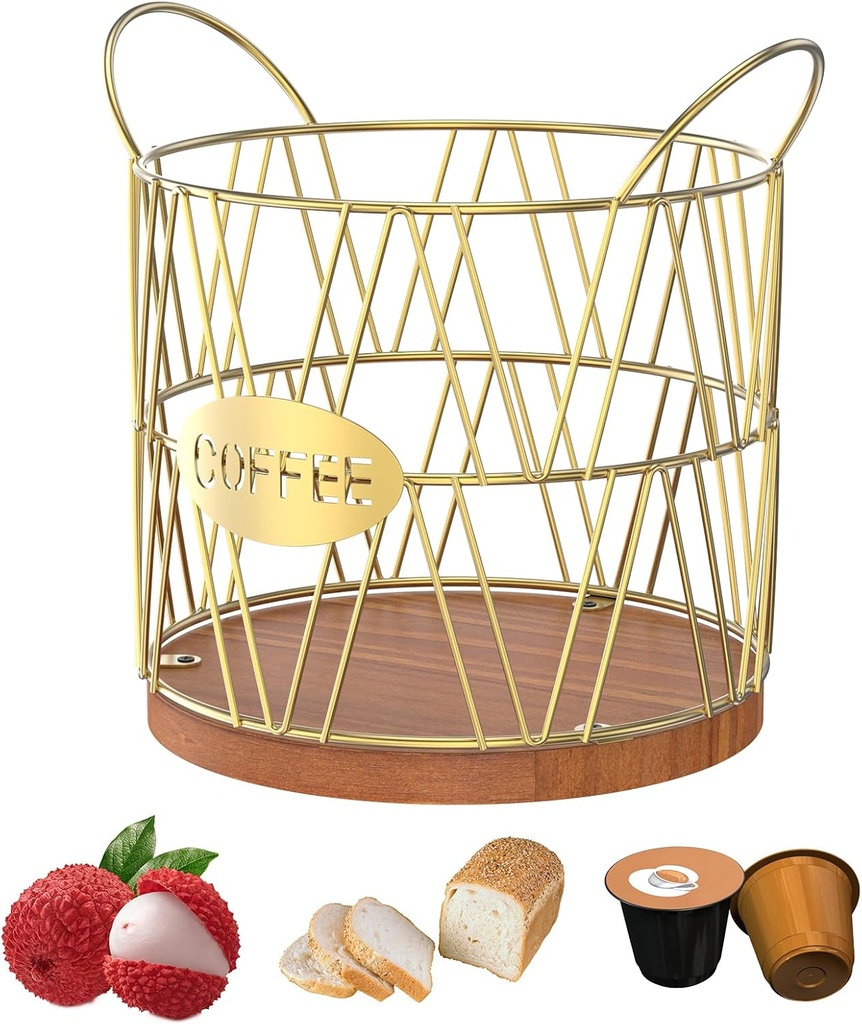 Sturdy Coffee Pod Holder Saving-Space Coffee Pods Storage Organizer K Mug Holder for Counter or Coffee Bar(Golden)