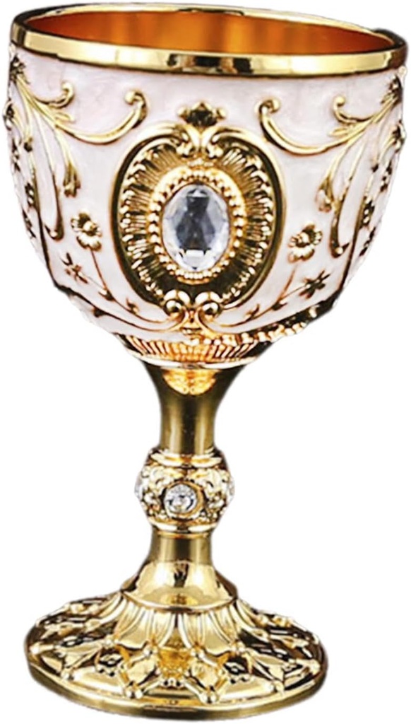 Embossed Water Goblet Drinking Cup Gift Tiny Retro Drinkware Mini Metal Cup for Bar Anniversary Lovers, Gold White