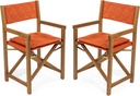 JONATHAN Y DRC1002B-SET2 Waldo Classic Mid-Century Outdoor Acacia Wood Foldable Diamond-Quilted Back Director Chair with Cushion Modern, Vintage, Bohemian, Coastal, Orange/Teak Brown (Set of 2)