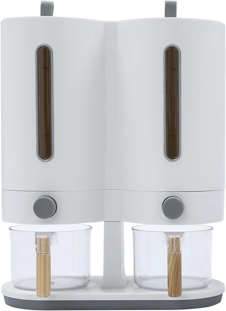 Grain Dispenser, 11 lb. Kitchen Compartment Container Bucket, Airtight Grain Dispenser, Grain Sealer, Flip Top Rice Bucket with Measuring Cups, Large Airtight Dry Grain Storage Container for Cereals