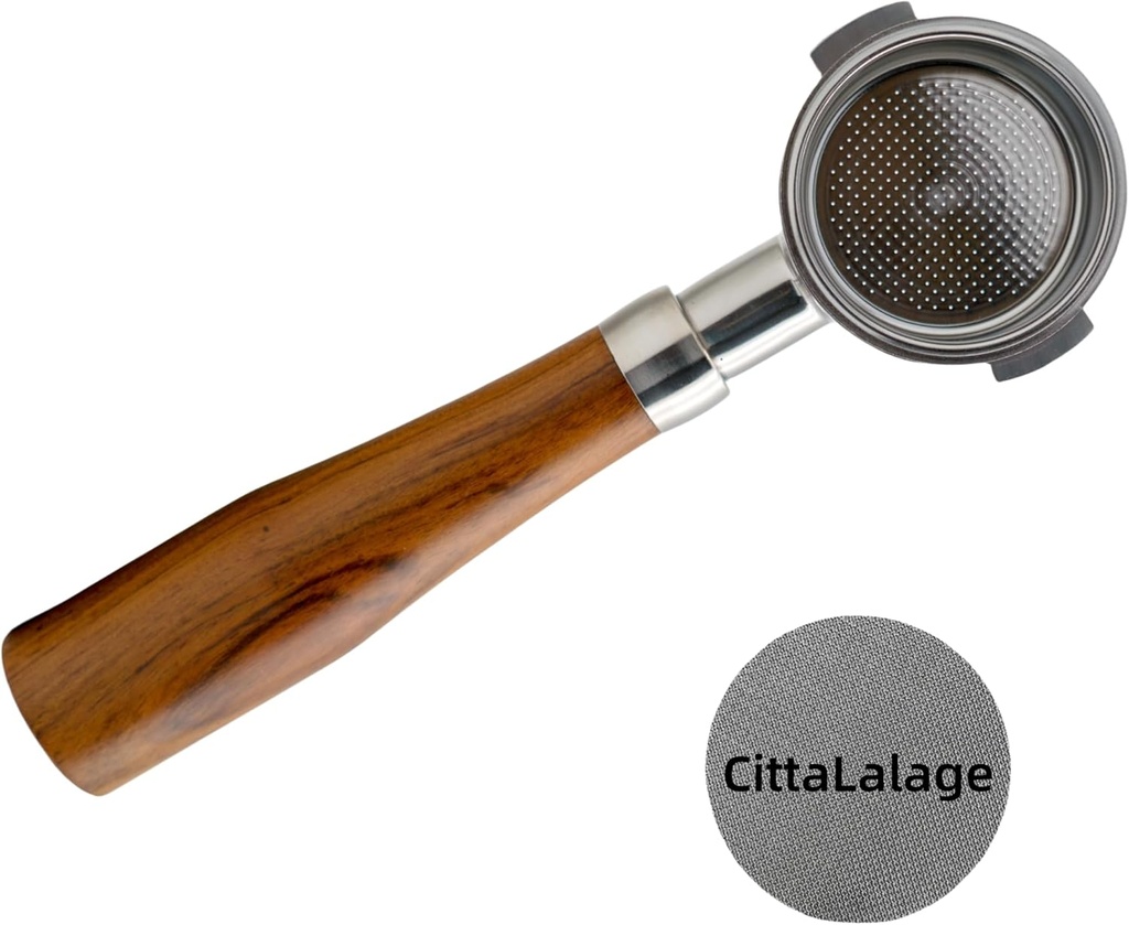 Coffee Espresso 304 Stainless Steel & Wooden Bottomless Portafilter 2 Ears 51mm with Filter Basket & Puck Screen Filter Fits for Delonghi Coffee Machine ECO310/BCO430/EC260/EC155/ECP3630/ECP3120