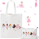 Y1tvei Ballerina Canvas Bag Set- Cute Dancing Girls Canvas Tote Bag Makeup Pouch with Inner Pocket, Gifts for Dance Recital