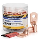 haisstronica 10pcs 2 AWG - 1/4" (M6) Battery Cable Lugs, Heavy Duty Copper Wire Lugs with 10pcs 3:1 Adhesive Heat Shrink Tubing, 2 Gauge Wire Connectors Battery Terminal Connector, Battery Cable Ends