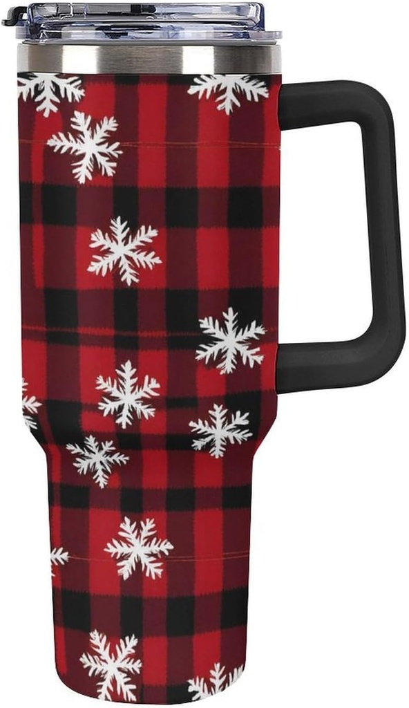 Stainless Steel Tumbler 40oz, Christmas Snowflakes Buffalo Plaid Leakproof Tumblers Insulated Water Bottle with Straw And Lid, Car Coffee Cups Travel Mug Universal Fits for Water, Iced Tea