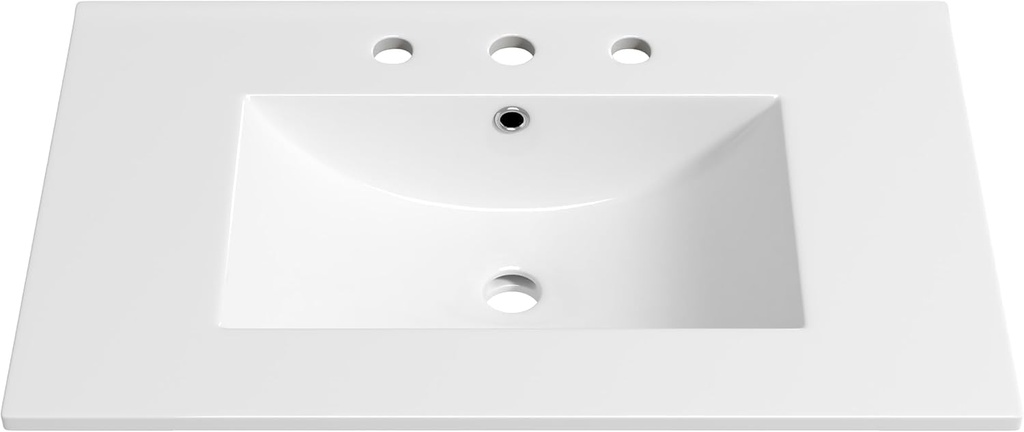 Eridanus 30"x18¼" Bathroom Sink with Three Holes (8" Widespread), Ceramic Bathroom Vanity Sink Top with Overflow, Drop in Bathroom Vessel Sink Rectangle Ideal for Small Spaces ‎- Glossy White
