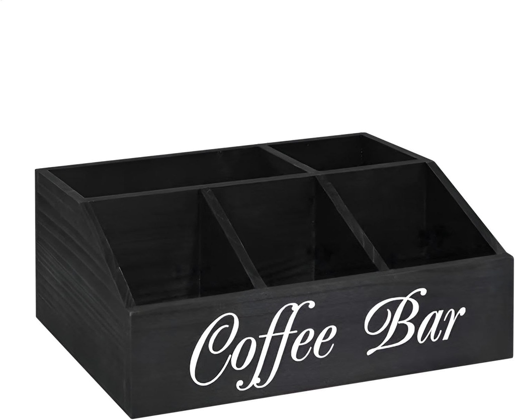 Coffee Storage Organizer - Coffee Accessories Holder, Wooden Coffee Station Box | Coffee Rack Storage Basket, Condiment Organizer Cabinet for Kitchen & Beverage Supplies