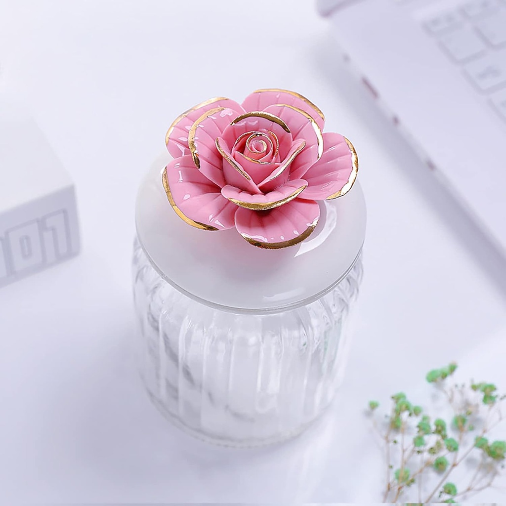 Walbest Decorative 8 Oz Glass Jars with Ceramic Lids, Glass Storage Jars for Candy & Cookie & Spice, Small Glass Jars with Airtight Lid Decorative Jars Pink-Style 2