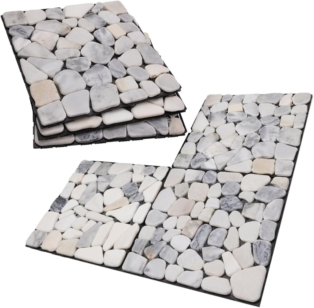 DIY Deck Tiles Natural Patio Marble Floors, Outdoor Garden Terraces Balcony Floors, Decking Easy to Install, Efficient Drainage (White)