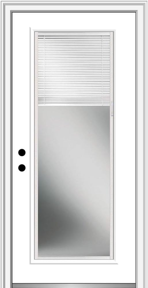 National Door Company, Right-Hand Inswing, Primed Fiberglass Smooth, Full Lite, Internal Mini Blinds, Prehung Entry Door on 4-9/16" Composite Frame, 30" x 80"