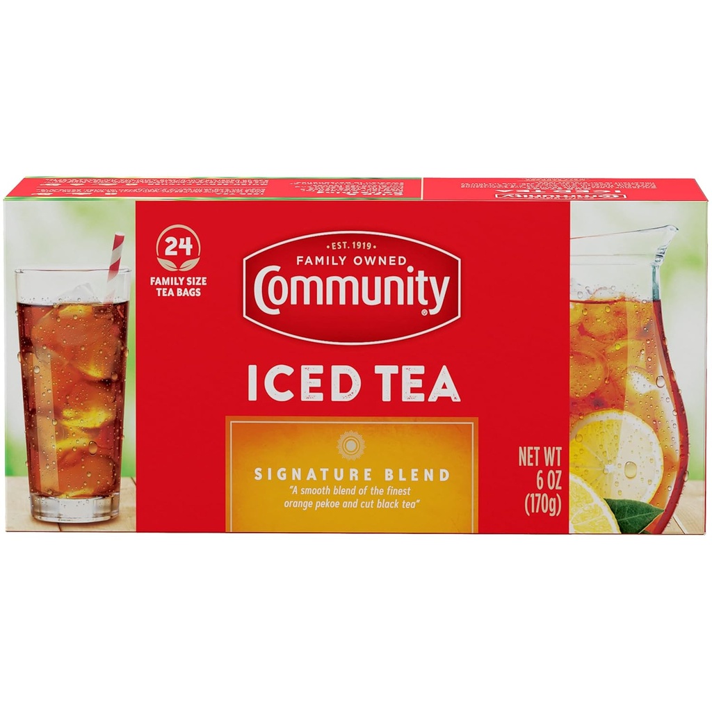 Community Coffee Signature Iced Tea, 144 Family Size Tea Bags, 24 Count Box (Pack of 6)