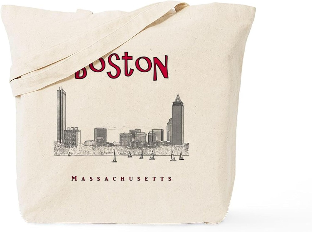 CafePress Boston_10X10_Skyline_Blackred Tote Bag Natural Canvas Tote Bag, Reusable Shopping Bag