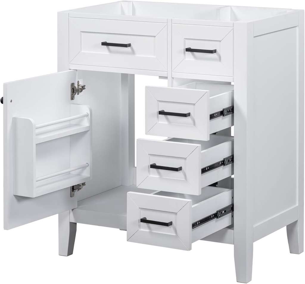 30 inch Bathroom Vanity Without Sink, Cabinet Base Only, Solid Frame and MDF Board Bathroom Cabinet with 3 Drawers and 1 Soft Closing Door, White (No Sink)