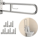 Toilet Grab Bar 30.3 Inch, YuanDe Flip Up Grab Bar with Paper Holder, Polished Chrome Anti-Slip Safety Bars for Toilet, Stainless Steel Knurled Toilet Handles for Seniors Disabled Elderly Pregnant