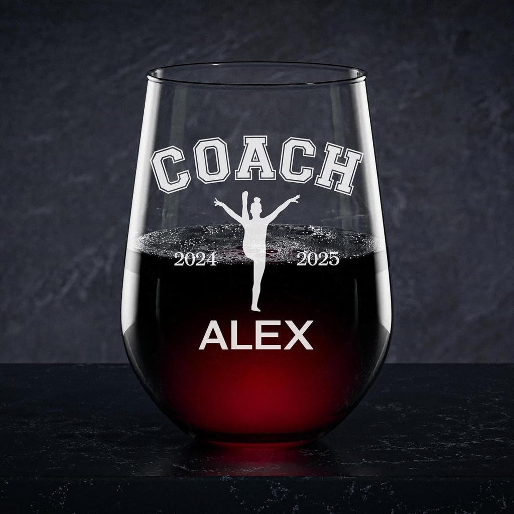 Custom Gymnastics Coach Gift, Laser Engraved Wine Glass for Gymnastics Coach Personalized Name And Years, Great Retirement Gift, End Of Season Celebrations And Special Occasions