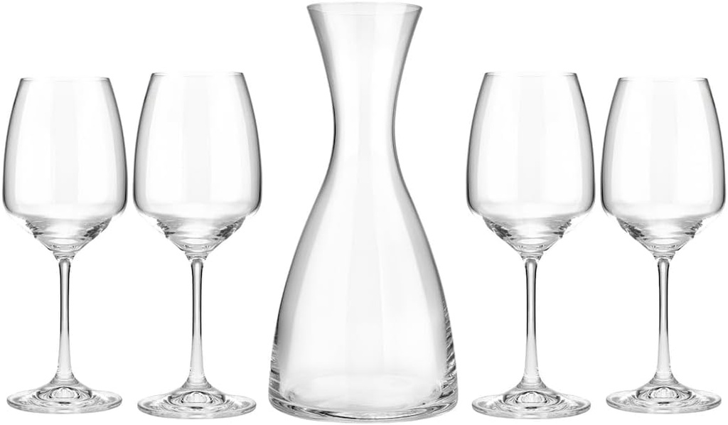 Crystalex Bohemia 31A48/SET Giselle 5-pcs Wine Set, Decanter 40.5 oz (1200ml) + 4 Wine Glasses 15.4 oz (455ml), Cristallin Glass, Drinkware