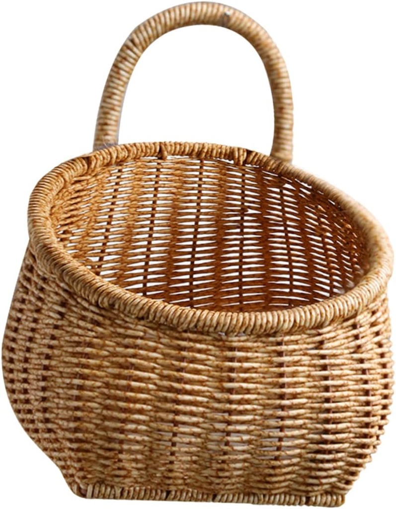 Ciieeo Woven Hanging Storage Basket for Kitchen Lightweight Decorative Wall-Mounted Vegetable Container Rattan-Style Design for Balcony and Home Decor