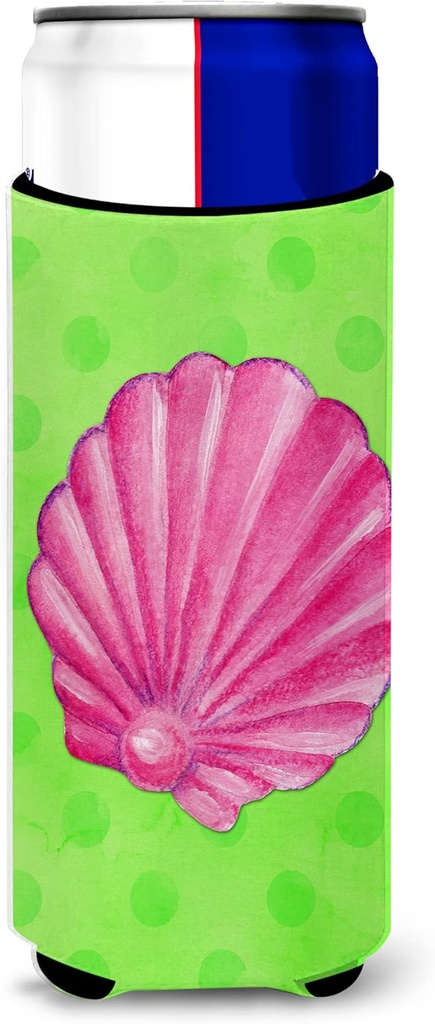 Caroline's Treasures Pink Sea Shell Green Polkadot Beverage Insulator Hugger, Slim, Multicolor