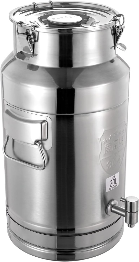 20L/5.28gal Beverage Drink Dispenser, 304 Stainless Steel Milk Can w/Spigot, Milk Transport Barrel, Milk Pail Bucket for Milk Wine Oil Hot Tea Coffee Water Juice Soup