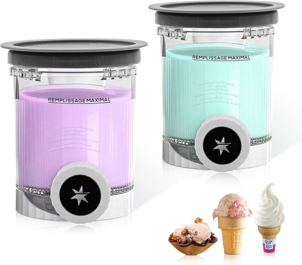 2 Pack Swirl CREAMi Pints and Lids Replacement for Ninja Swirl NC700 Series Ice Cream & Soft Serve Makers, BPA-Free, Leak-Proof & Dishwasher Safe