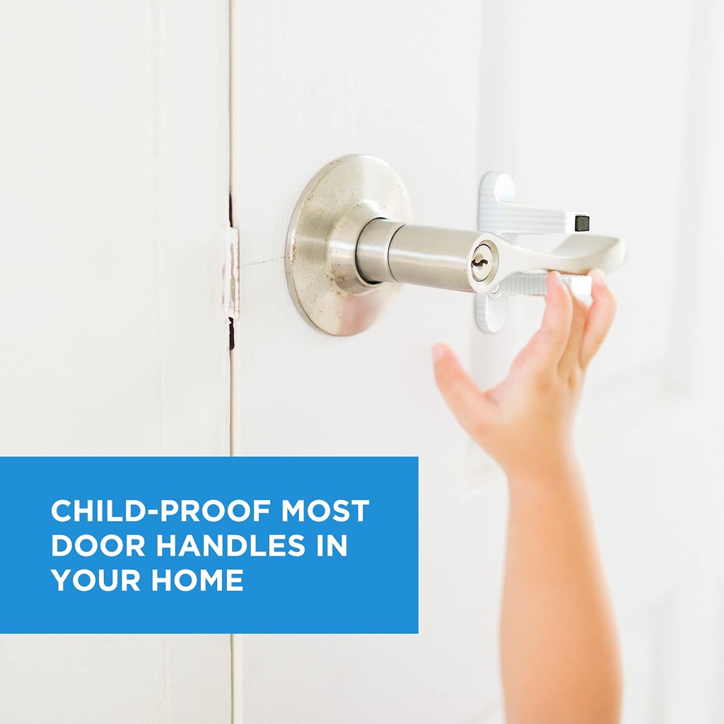 Childproof Door Lever Lock (2 Pack) Prevents Toddlers from Opening Doors. Easy One Hand Operation Extra Strong Adhesive - Simple Install, No Tools Needed