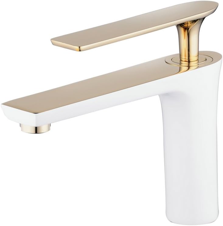 Bathroom Sink Faucet White/Gold Painting Single Handle Bowl Basin Mixer Tap Single Hole Lavatory Vanity Sink Faucets Gudetap GT7507WG