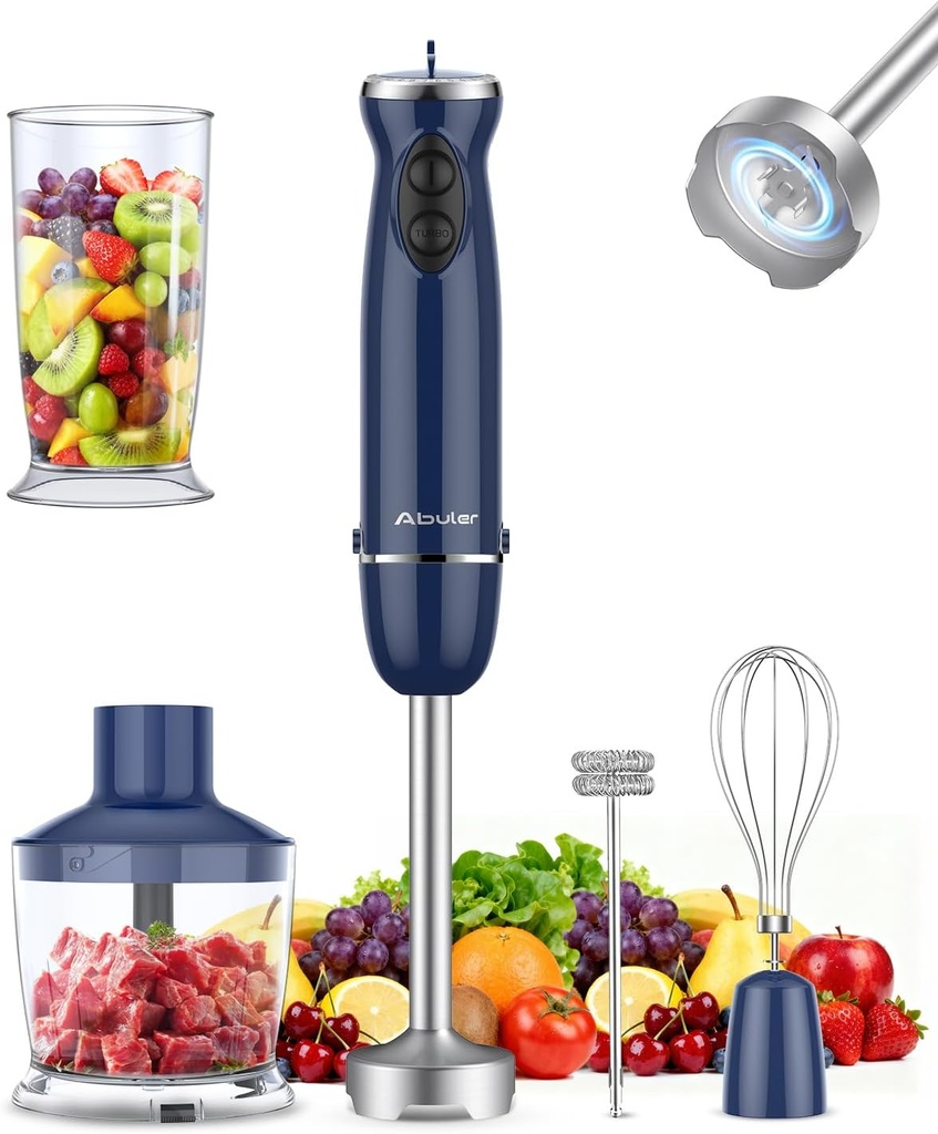 Immersion Blender Handheld 5 in 1 Hand Blender, 1000W Hand Mixer Stick, BPA-Free 12 Speed Handheld Blender 304 Stainless, Beaker, Chopper, Whisk and Milk Frother, Soup, Smoothies, Baby Food, Sauce