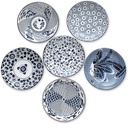 Japanese Style Ceramic Assorted Designs Traditional Blue and White Pattern Dinnerware Set (6PACK Blue White Plate 8")