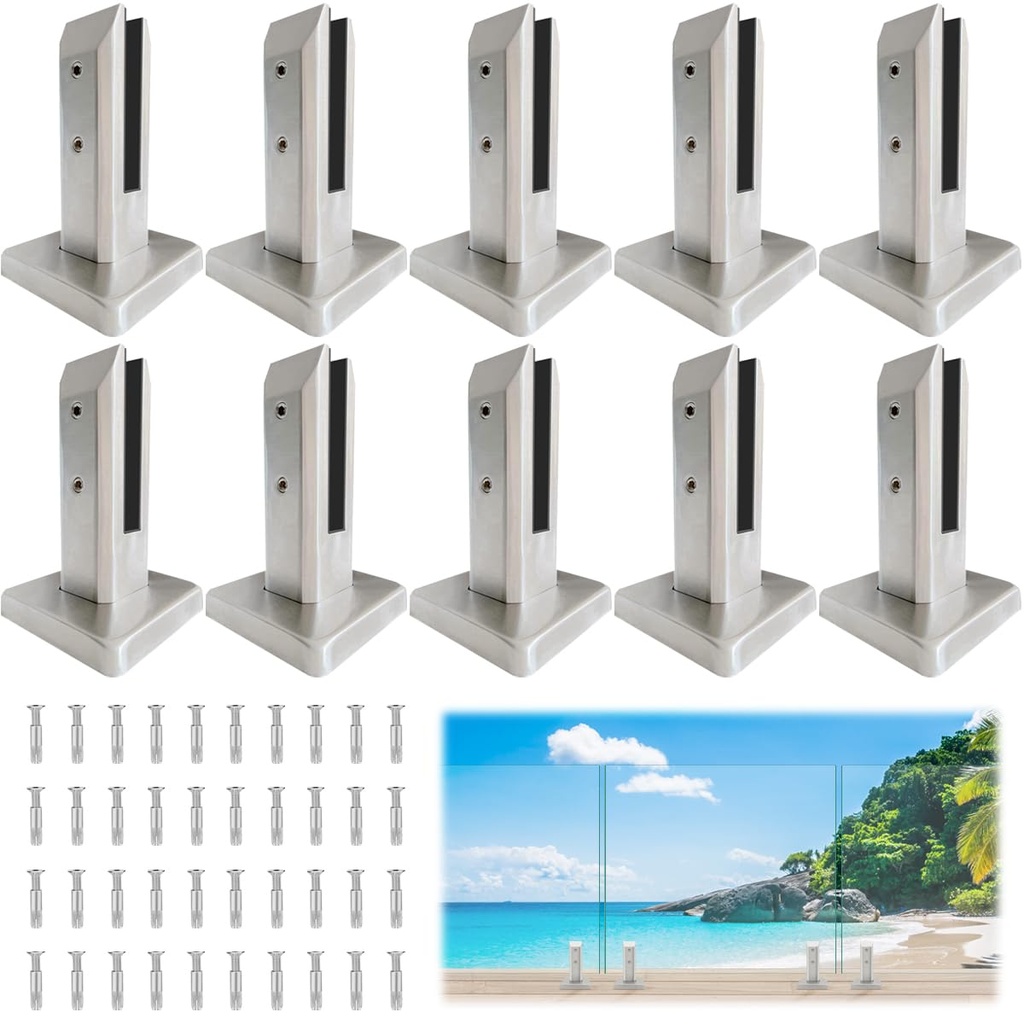 LukLoy Marine Grade 2205 Stainless Steel Glass Pool Fence Spigot Balustrade Railing Post Clamp for Balcony Garden Deck Handrail, Brushed，Heavy Duty (NW=2.6lb，SS2205, Pack of 10)