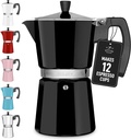 Zulay Moka Pot Espresso Stovetop Coffee Maker - Leak-Proof, Stainless Steel, Easy to Clean, Heat Resistant Handle & Knob - for Authentic Cuban & Italian Style Espresso - Makes 12 Espresso Cups - Black