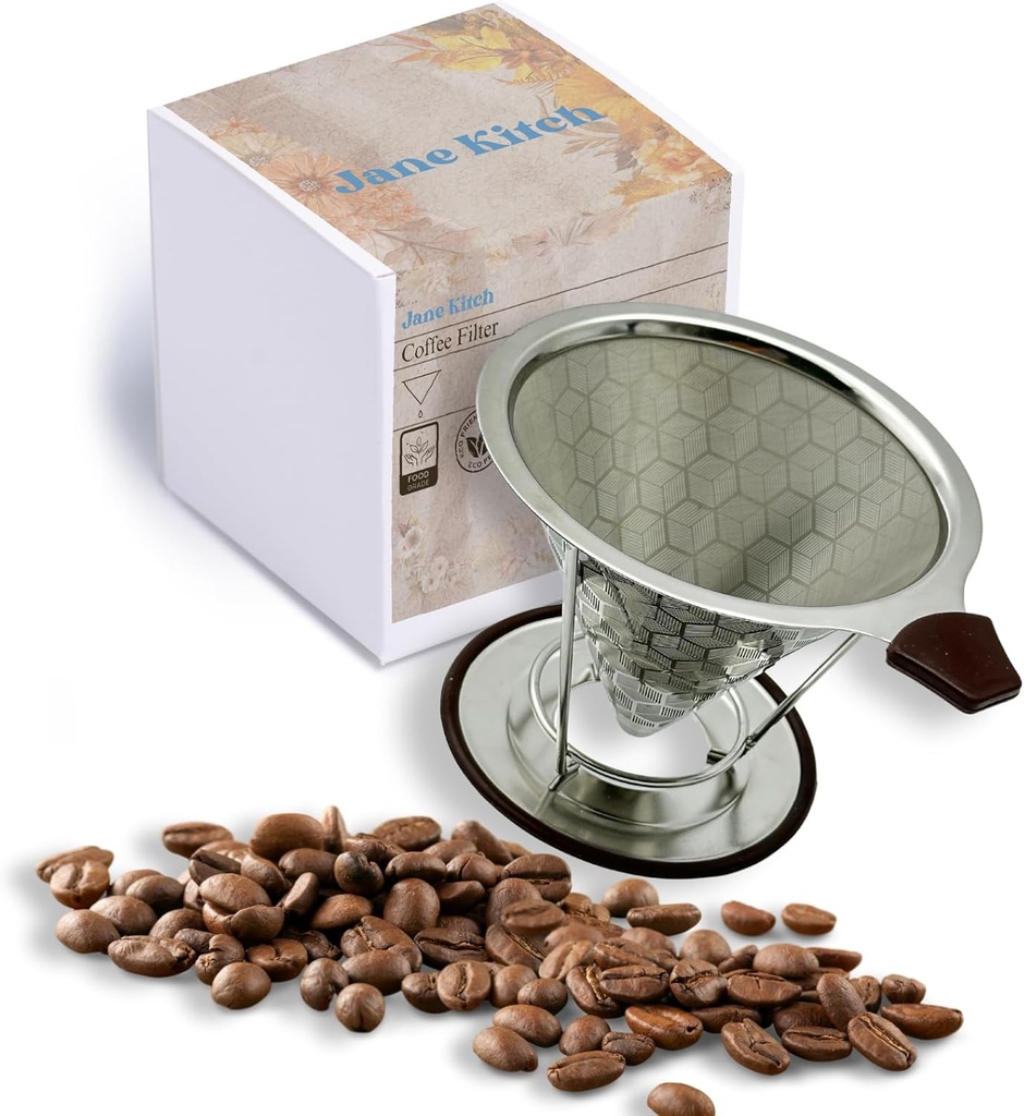Reusable Stainless Steel Pour Over Coffee Filter Cone for Camping for Travel, Pour Over Coffee Maker for Drip Coffee Pour Over, Metal Coffee Dripper Funnel, 1-4 Cups Diamond Pattern