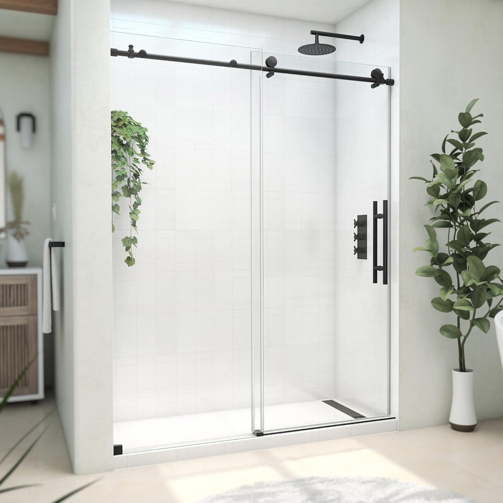 DreamLine Continuum 56-60 in. W x 76 in. H Clear Sliding Shower Door in Matte Black
