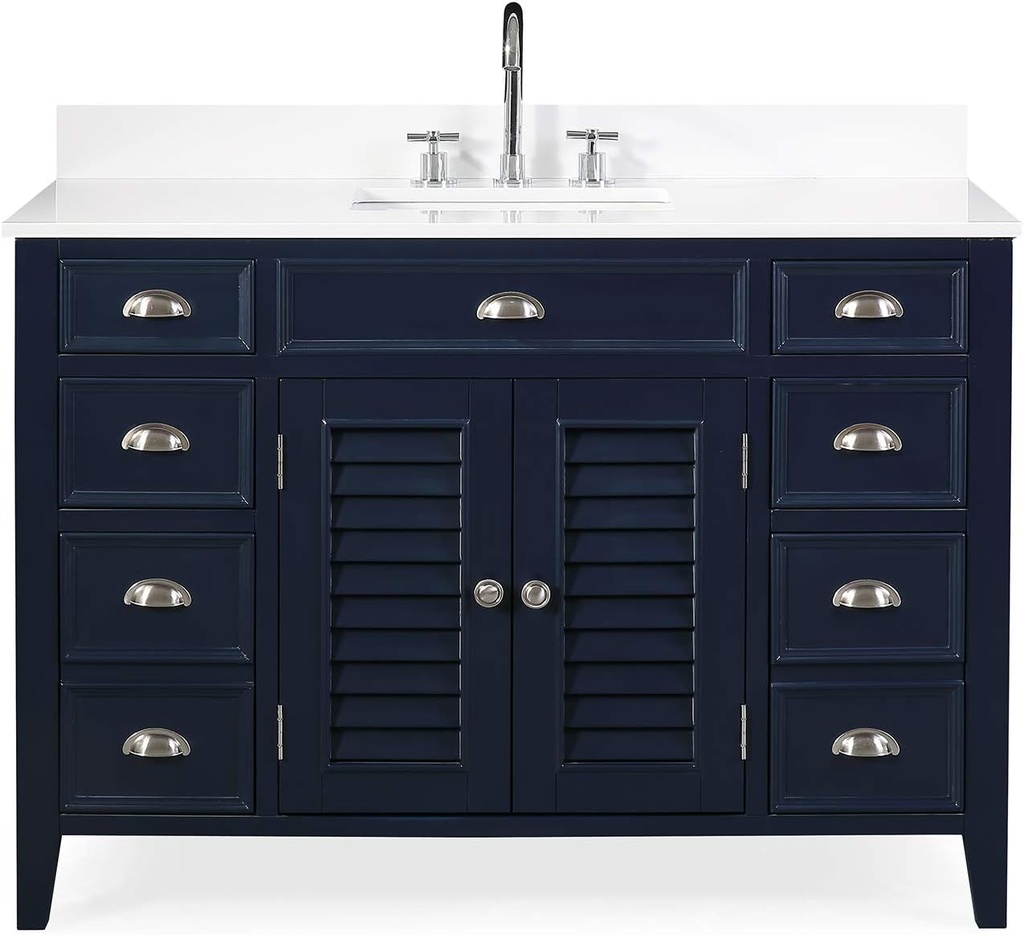 Benton Collection 46.5" Zapate Contemporary Navy Blue Bathroom Sink Vanity with Quartz Top NB-4485QT-46.5