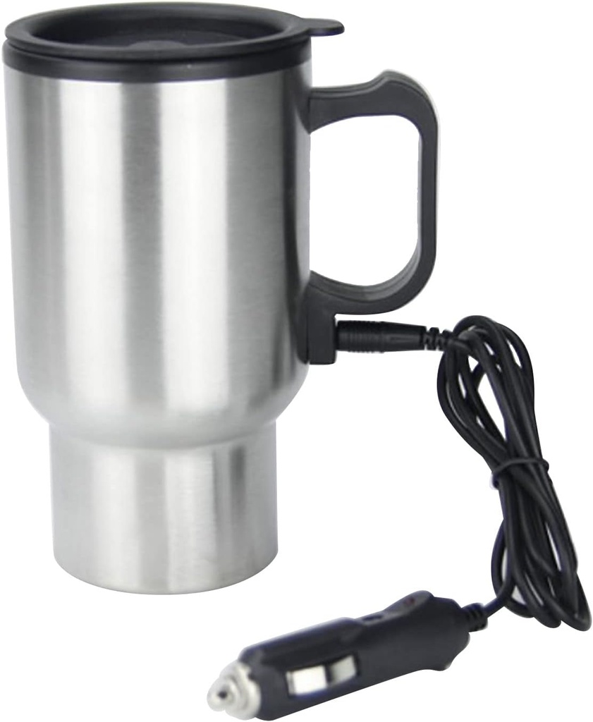 12V Car Heating Cup Car Heated Mug,Car Electric Kettle Stainless Steel Material,Water Milk Coffee Tea Heating Kettle for Vehicles Camping(Silver)