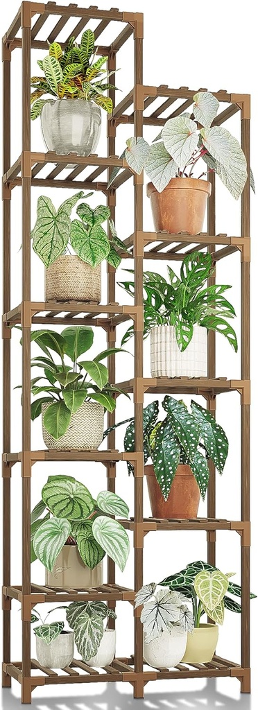 Bamworld Plant Stand Indoor Outdoor 11 Tire Tall Large Wood Plant Shelf Multi Tier Flower Stands Garden Shelves Wooden Plant Display Holder Rack for Living Room Corner