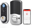 Smart Keyless Entry Door Lock - SMONET Fingerprint Electronic Deadbolt Touchscreen Keypad Biometric Digital Bluetooth Door Lock Smart Deadbolt Compatible with Alexa for Homes and Hotel Silver