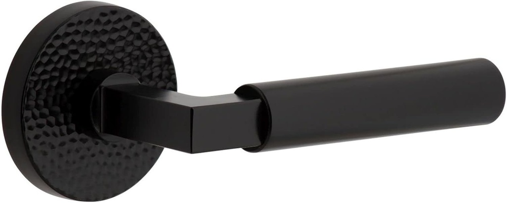 Viaggio CLOMHMCON-STH_PRV_234_RH Circolo Hammered Right Handed Solid Brass Privacy Door Lever Set with Contempo Lever and Circolo Hammered Rosette - 2-3/4" Backset - Satin Black