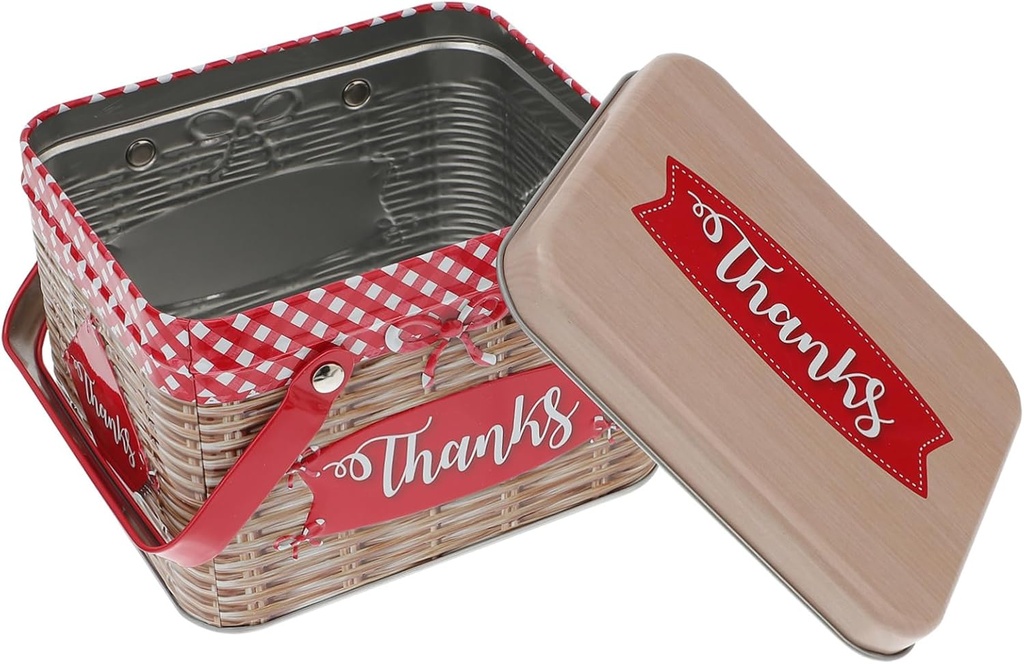 PRETYZOOM Creative Large Imitation Rattan Handheld Tinplate Snack Box with Woven Pattern Fully Sealed Moisture Resistant Candy Container for Cookies and Treats Portable Storage