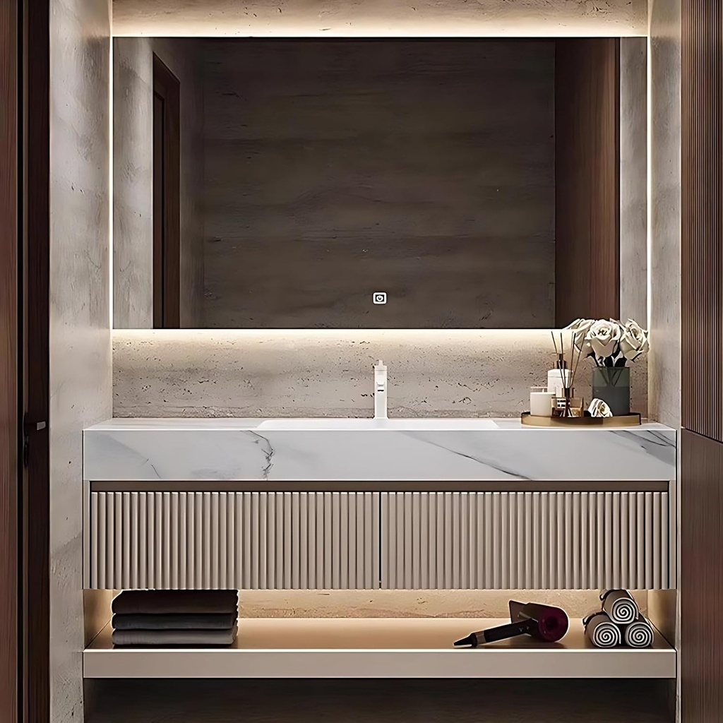 Bathroom Vanity with Sink - Modern Wall Mounted Bathroom Vanity with Smart Anti Fog Mirror, Simplicity Sink Cabinet with 2 Drawers, Complete Accessories (Mirror Cabinet,80IN)