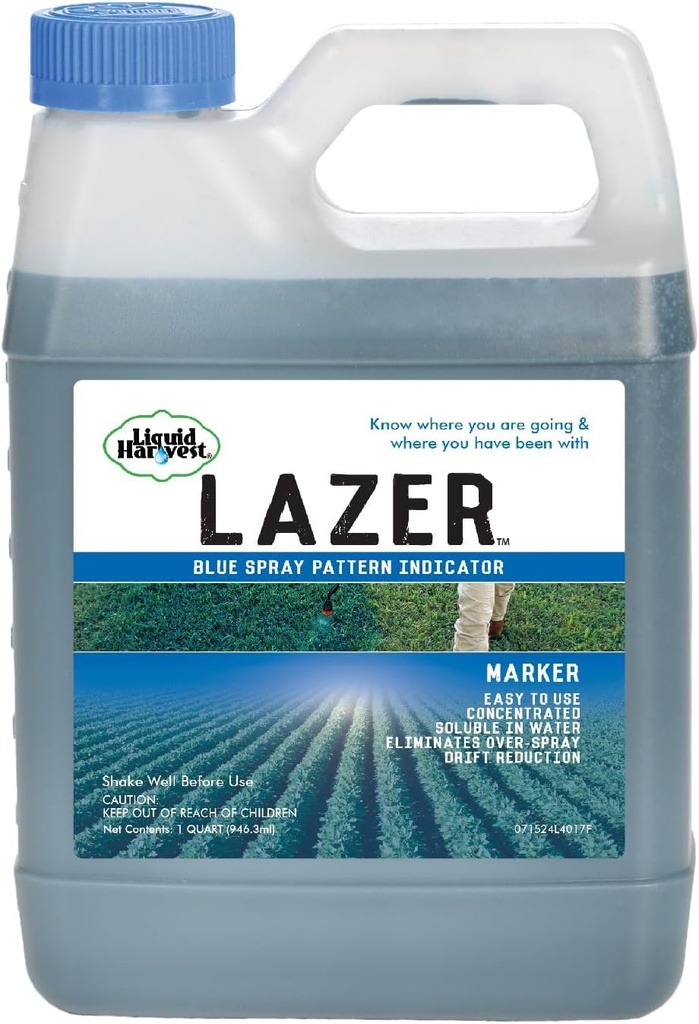 Liquid Harvest Lazer Blue - 32 Ounces - Concentrated Spray Pattern Indicator - Perfect Weed/ Fertilizer Marking Dye, Turf Mark and Blue Herbicide Marker